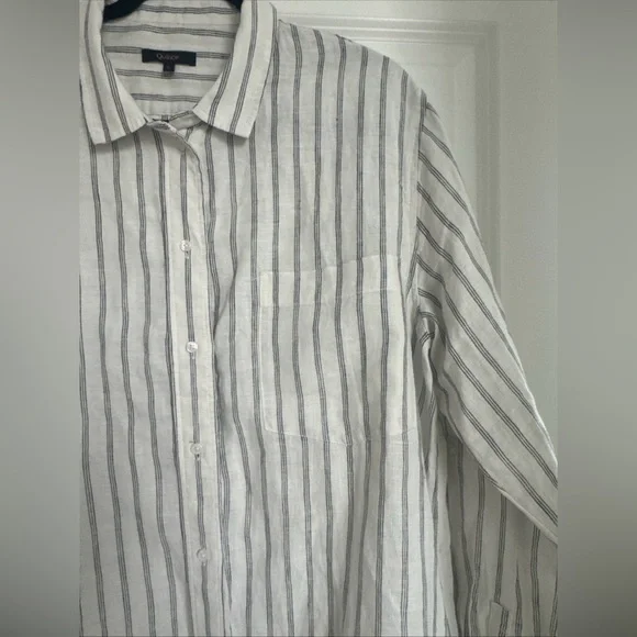 Quince Shirt Dress Women’s Flax European Linen Shirt Dress Pinstriped Pockets L - Picture 4 of 7